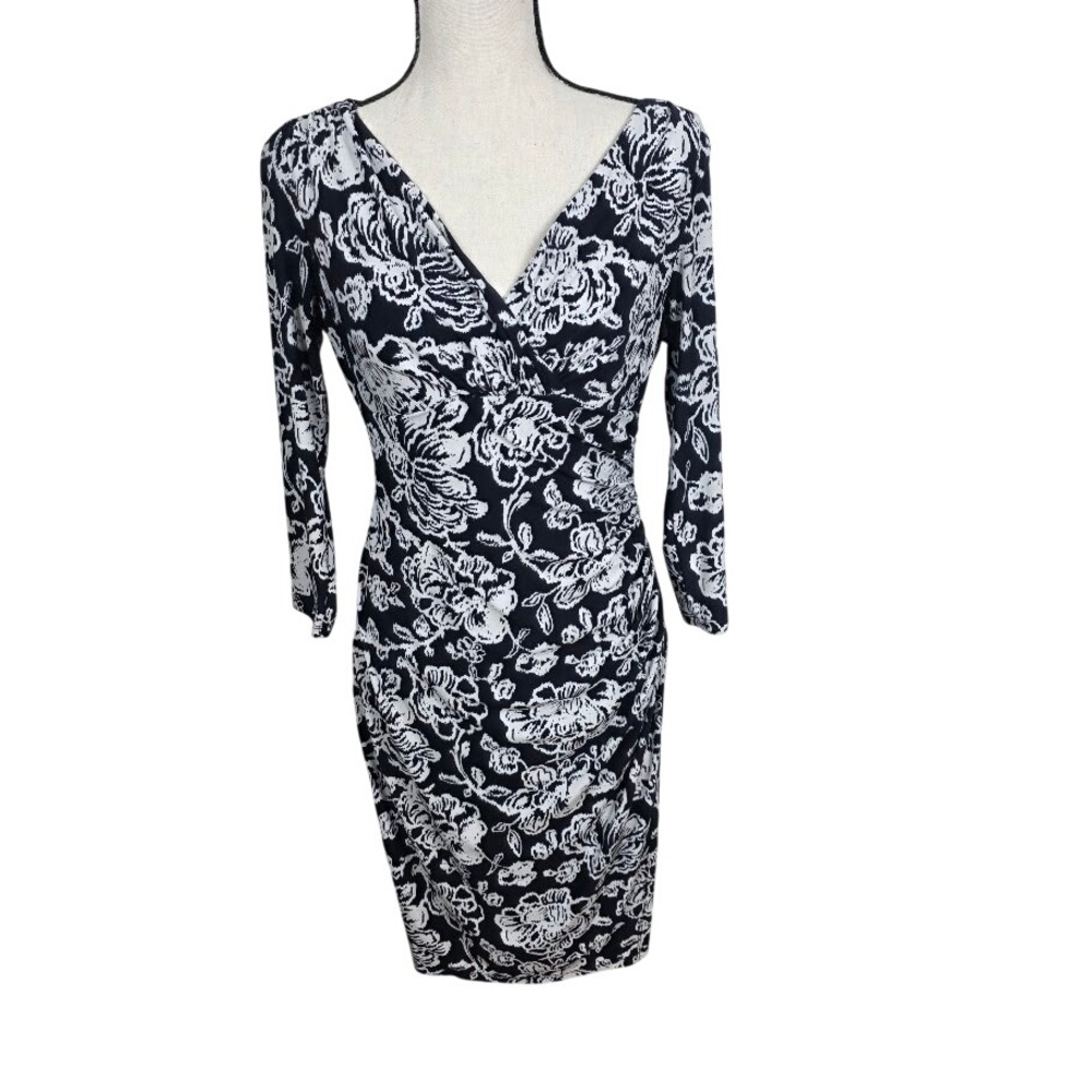 Lauren Ralph Lauren Womens Navy White Floral Print Sheath Dress‎ Size 8